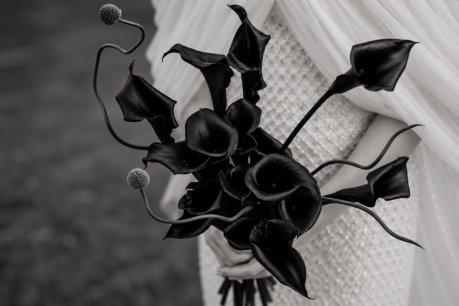 Black calla lily bridal bouquet